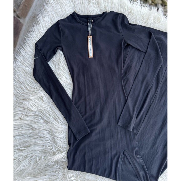 Skims Soft Lounge Long Sleeve Slit Dress Onyx Size XXS - Picture 6 of 11